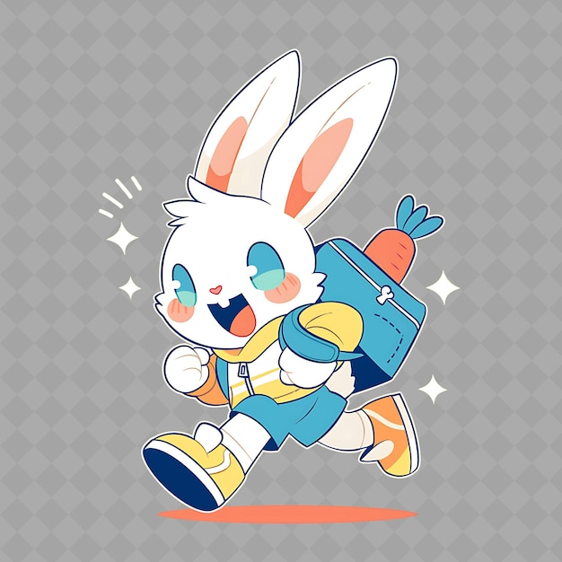 PSD a rabbit with a backpack running with a bag of gifts