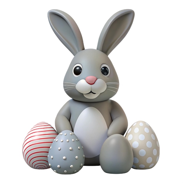 PSD a rabbit with a bunny on its head sits next to easter eggs