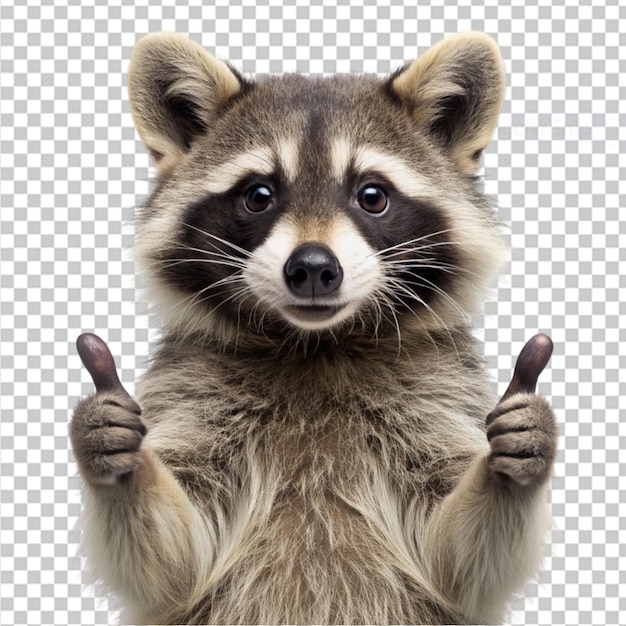 a raccoon giving a thumbs up on transparent background