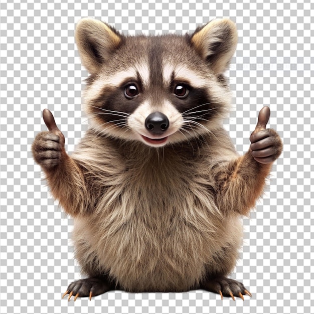 a raccoon giving a thumbs up on transparent background