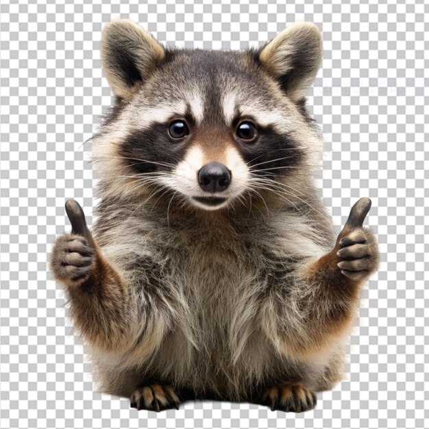 a raccoon giving a thumbs up on transparent background