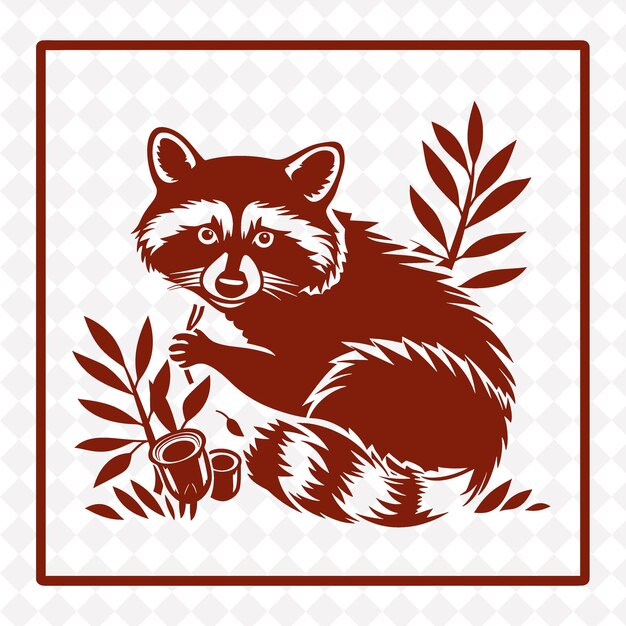 PSD raccoon icon face silhouette with american like border curio illustration animal vector art design