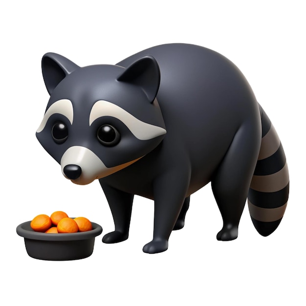 a raccoon with a bowl of oranges next to a bowl of oranges