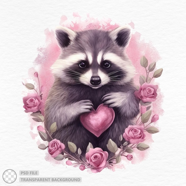 Raccoon With Wreath Pink Floral