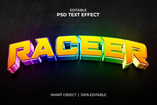 Racer Gaming 3d editable text effect mockup premium PSD