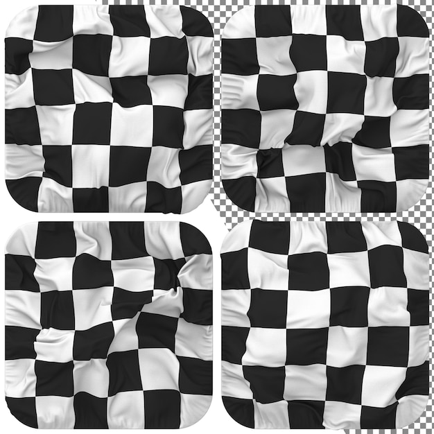 Racing Black and White Checkered Flag Squire Shape Isolated Different Style Bump Texture 3D Render