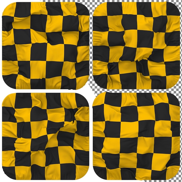 Racing Black and Yellow Checkered Flag Squire Shape Isolated Different Style Bump Texture 3D Render