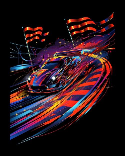 racing car illustration t shirt design template