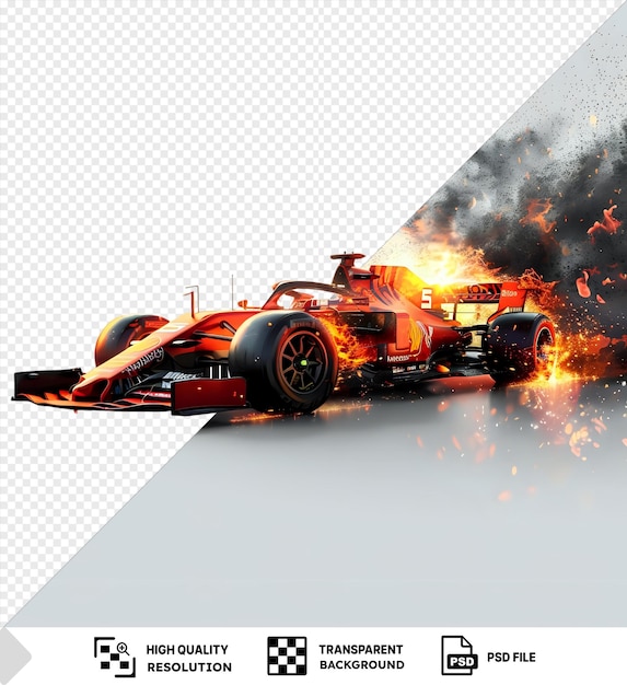 PSD racing car with fiery exhaust set isolated on transparent background