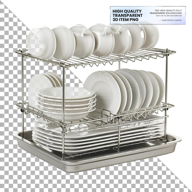 PSD a rack used for airdrying washed dishes on transparent background