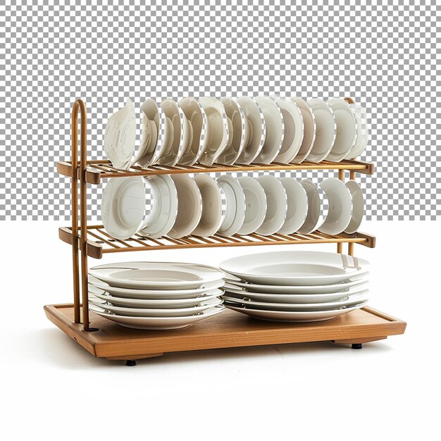 A rack used for drying dishes after they have been washed on a transparent background