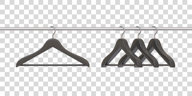 Rack with black clothes hangers isolated on white background 3D render illustration