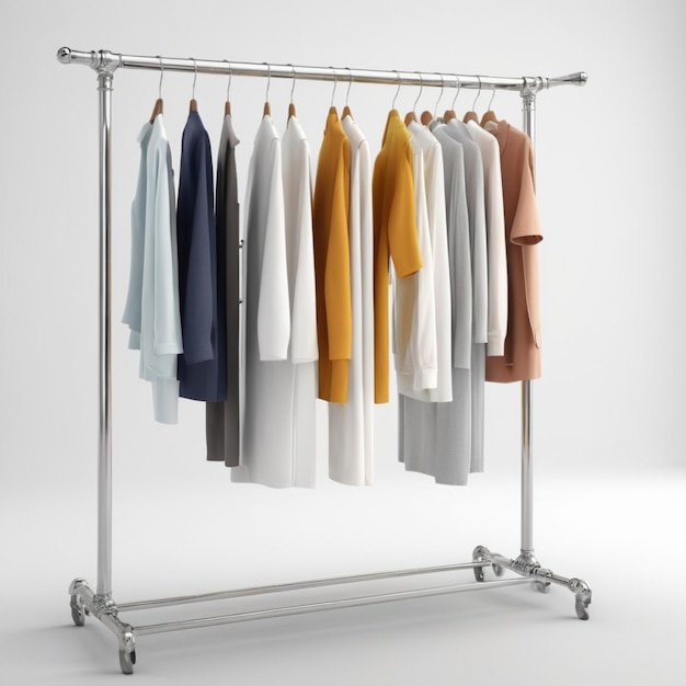 a rack with clothes hanging on it and a white shirt on it