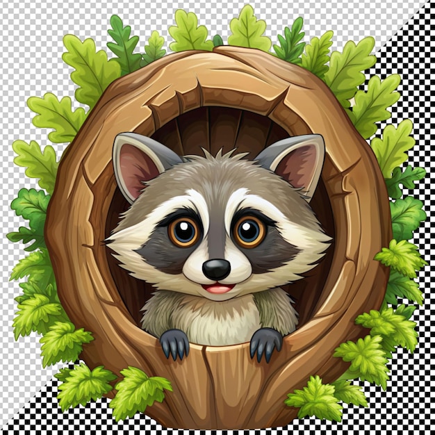 racoon in a hole of tree