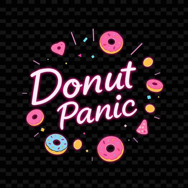 PSD radiant donut panic text beams with neon pink and magenta adorned wit neon yummy typography designh