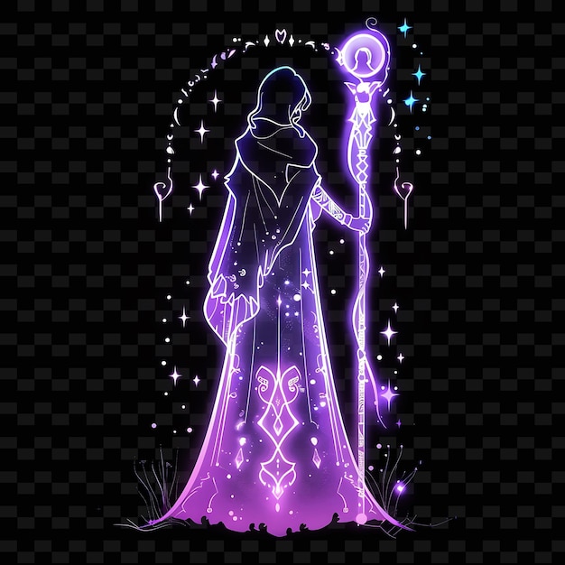 Radiant Effect of a Priestess With a Magical Staff With Neon PNG Creative Neon Line Art Designs