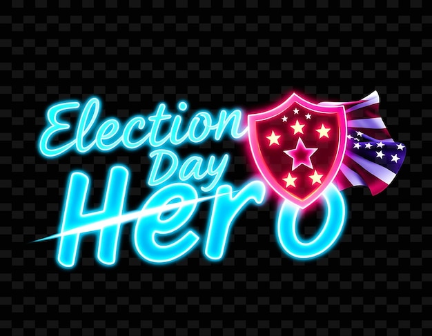 Radiant Election Day Hero Text Shimmers in Neon Azure and Bright White Glowing Superhero Shield and