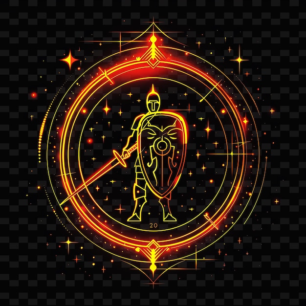 PSD radiant glow of a hero with a gleaming shield with neon red png creative neon line art designs