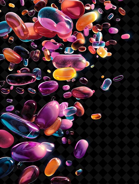 PSD radiant jelly bean candies bursting out of a collage glossy neon color food drink y2k collection