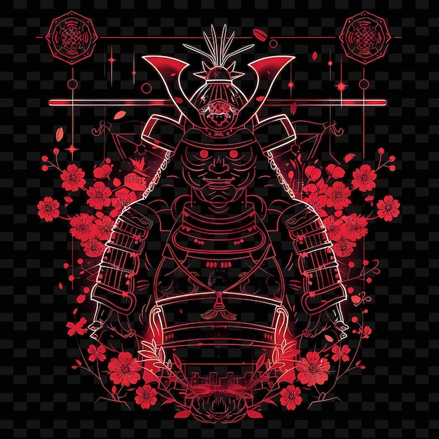 PSD radiant light outlines shaping a legendary samurai with neon png creative neon line art designs