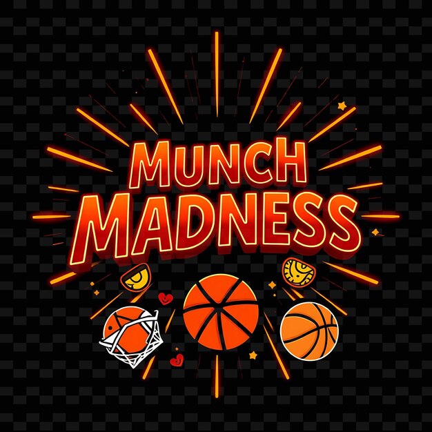 PSD radiant munch madness text beams with neon orange and red adorned wit neon yummy typography designh