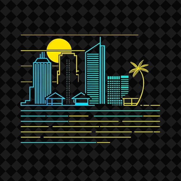 Radiant Neon City Beaches Inside a Silhouette of Horizontal PNG Y2K Ocean of Light Collections