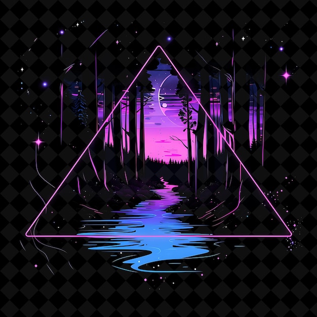 Radiant Neon Cosmic String Forest Inside a Silhouette Parall PNG Neon Artistic Landscape