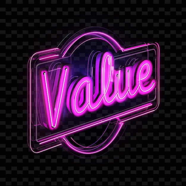 PSD radiant neon glow of value text with vibrant neon plum color png y2k inspired decorative