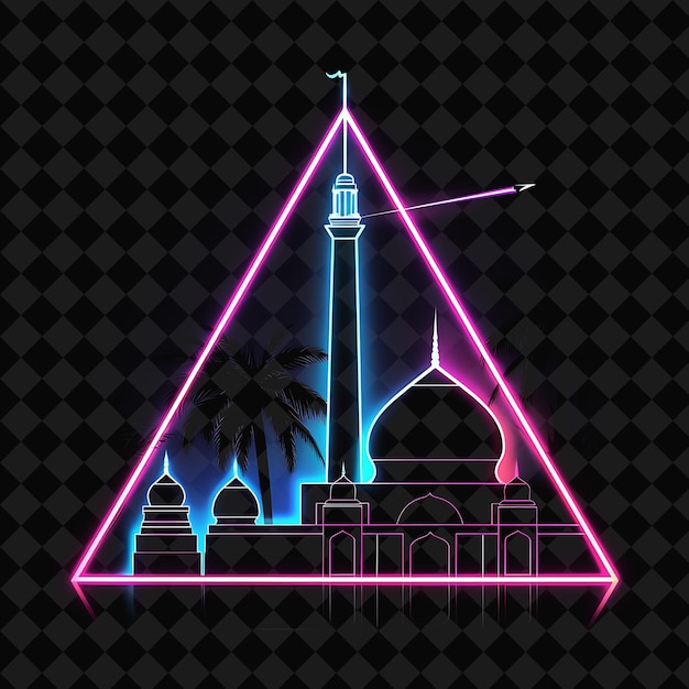 Radiant Neon Jakarta Architecture Inside a Silhouette Triang PNG Y2K Monoline Cityscape Collage Art