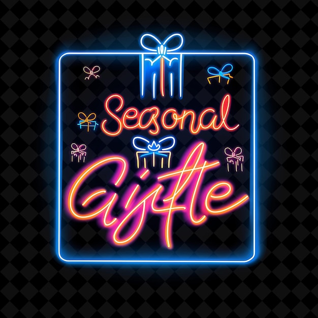 Radiant Neon Lights of Seasonal Gift Text With Neon Sapphire PNG Y2K Decorative Sale Post Designs