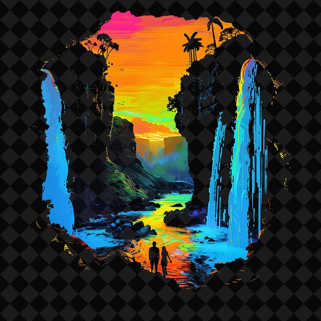 Radiant Neon the Na Pali Coast Inside a Silhouette of Horizo PNG Y2K Ocean of Light Collections