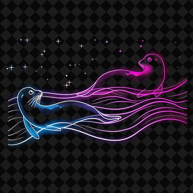 PSD radiant neon seals landscape with a silhouette of horizontal png y2k ocean of light collections