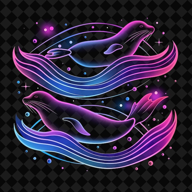 PSD radiant neon seals landscape with a silhouette of horizontal png y2k ocean of light collections