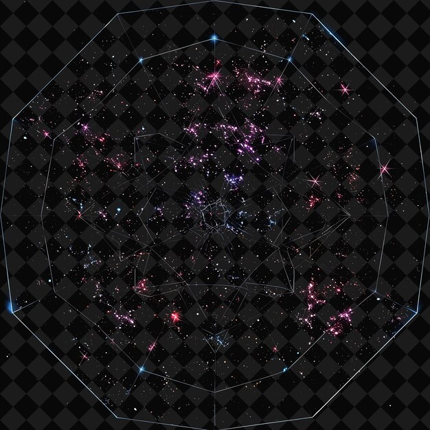 PSD radiant neon superclusters inside a silhouette pentadecagona png y2k neon space designs