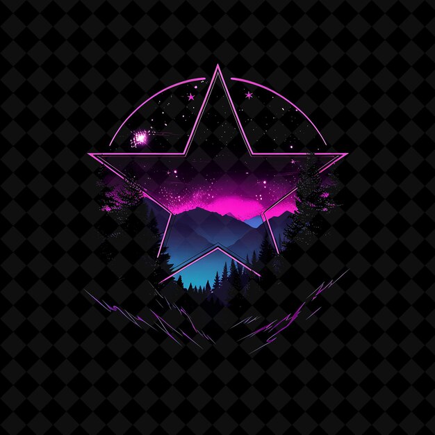 Radiant Neon Vaporwave Forest in a Star Shaped Silhouette La PNG Neon Artistic Landscape