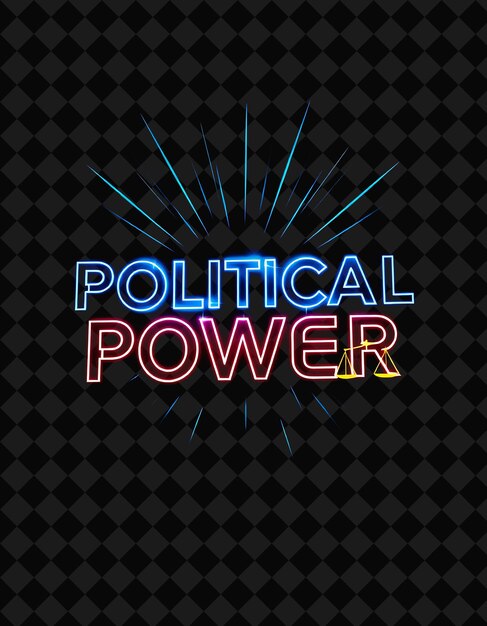 Radiant Political Power Text Shimmers With Neon Blue and Electric Blue Adorned With Political Symb