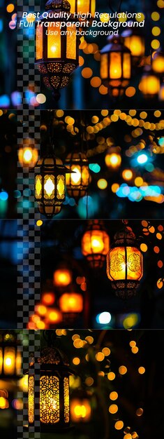 PSD radiant ramadan lanterns aglow in the dark on transparent background