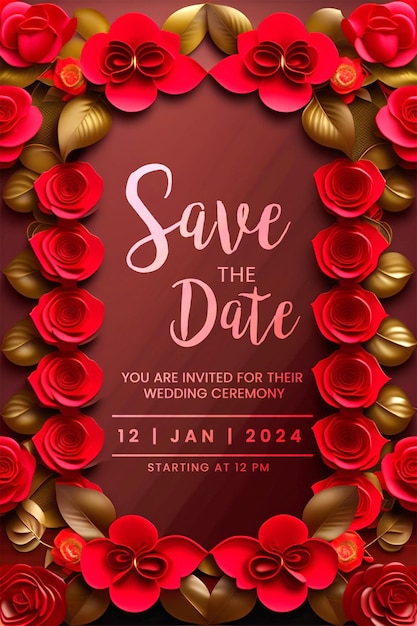 PSD radiant red roses elegance savethedate starlit night and radiant roses wedding invitation design sta