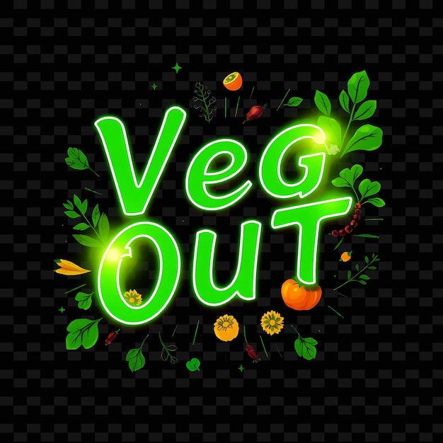 PSD radiant veg out text beams with neon green and emerald adorned with v neon yummy typography designi