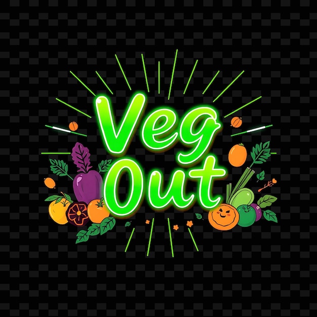 PSD radiant veg out text beams with neon green and emerald adorned with v neon yummy typography designi