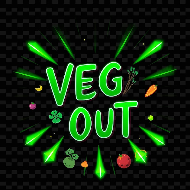 Radiant Veg Out Text Beams With Neon Green and Emerald Adorned With V Neon Yummy Typography Designi