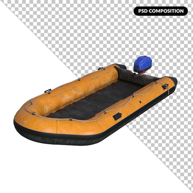 A raft with a blue helmet is on a white background.