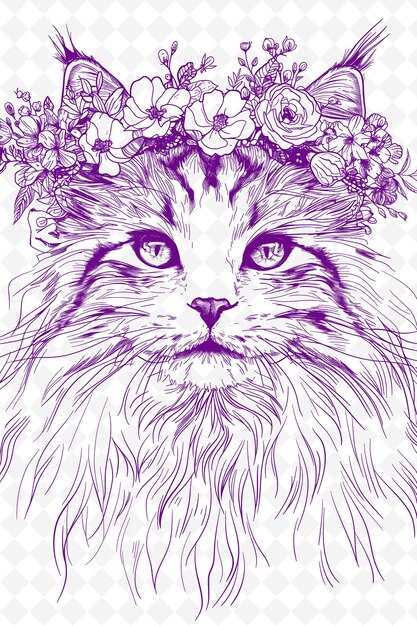 Ragdoll Cat Wearing a Floral Crown With a Serene Expression Animals Sketch Art Vector Collections