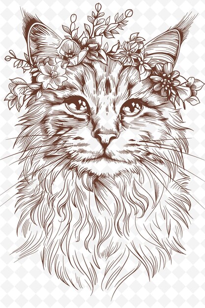 Ragdoll Cat Wearing a Floral Crown With a Serene Expression Animals Sketch Art Vector Collections