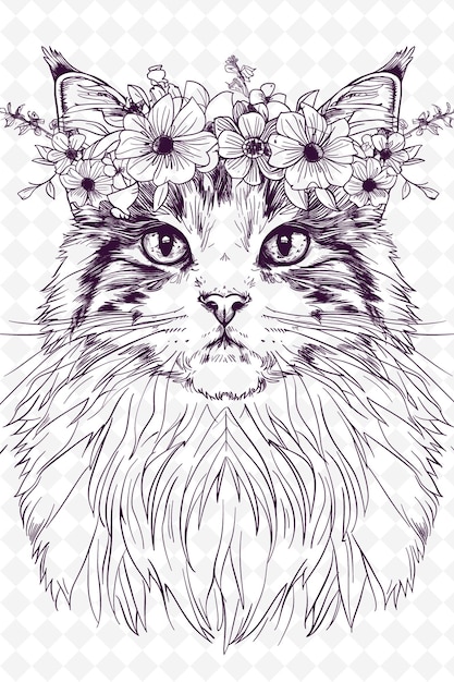 Ragdoll Cat Wearing a Floral Crown With a Serene Expression Animals Sketch Art Vector Collections