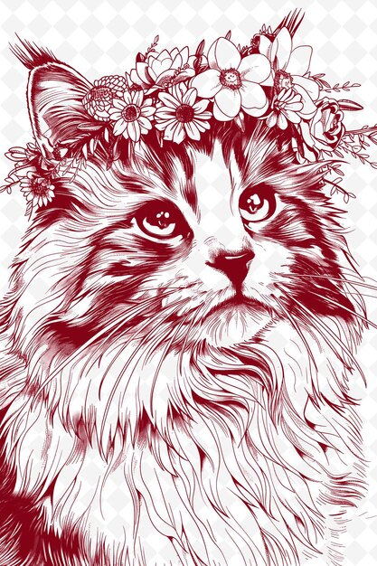 Ragdoll Cat Wearing a Floral Crown With a Serene Expression Animals Sketch Art Vector Collections