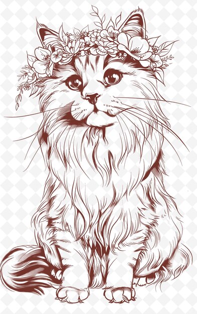 Ragdoll Cat With a Flower Crown Looking Sweet and Innocent P Animals Sketch Art Vector Collections