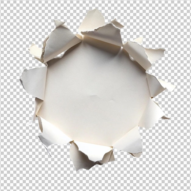 PSD ragged hole torn in ripped paper on white background