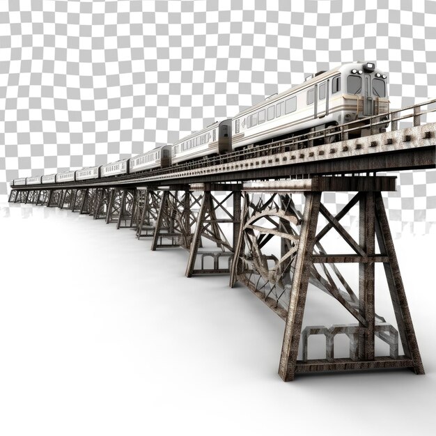 Railway bridge tracks and train passing over the tracks isolated on transparent background3d render