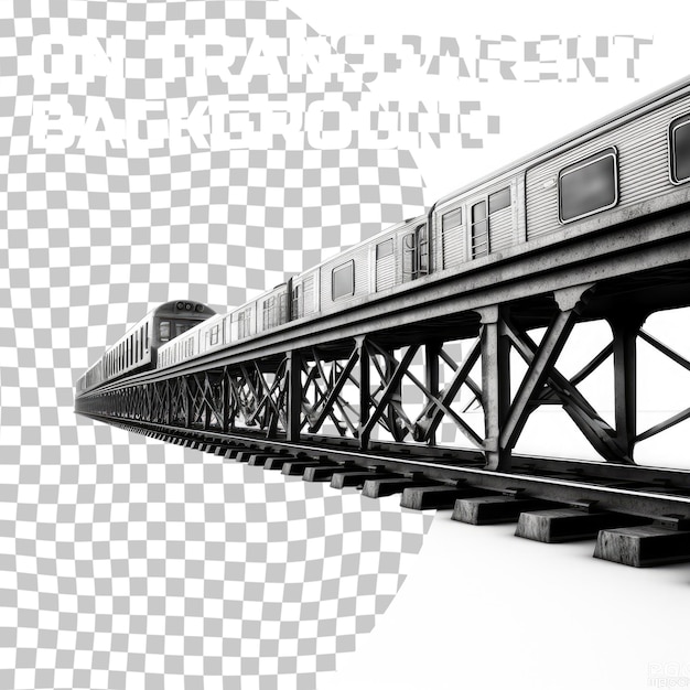 Railway bridge tracks and train passing over the tracks isolated on transparent background3d render